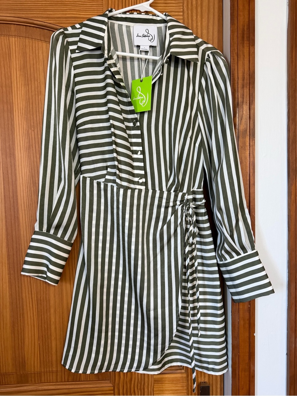 Sam Edelman Olive and White Striped Wrap Shirt Dress
